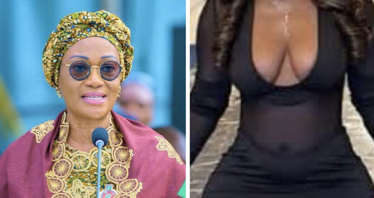 Remi Tinubu and nigerian lady wearing plunge dress