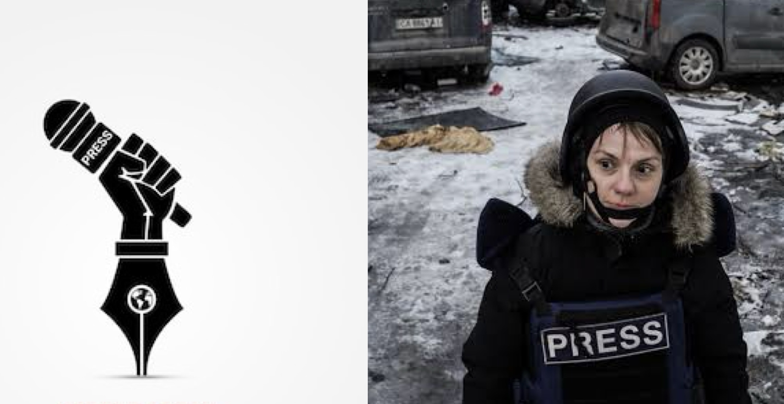 Press freedom emblem and journalists