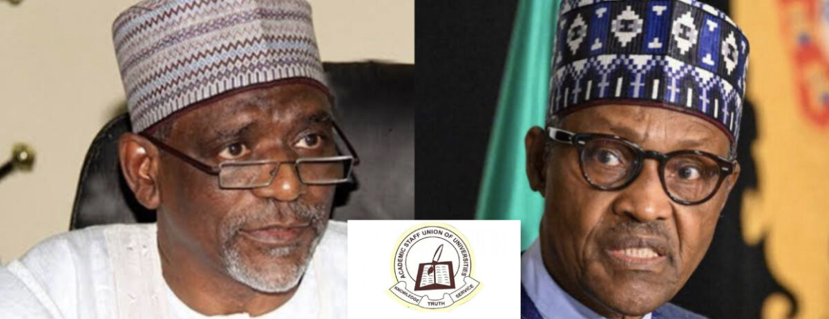 A composite of Adamu Adamu, Muhammadu Buhari and ASUU