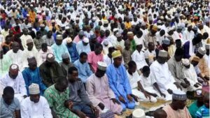 Muslims praying inside mosque
