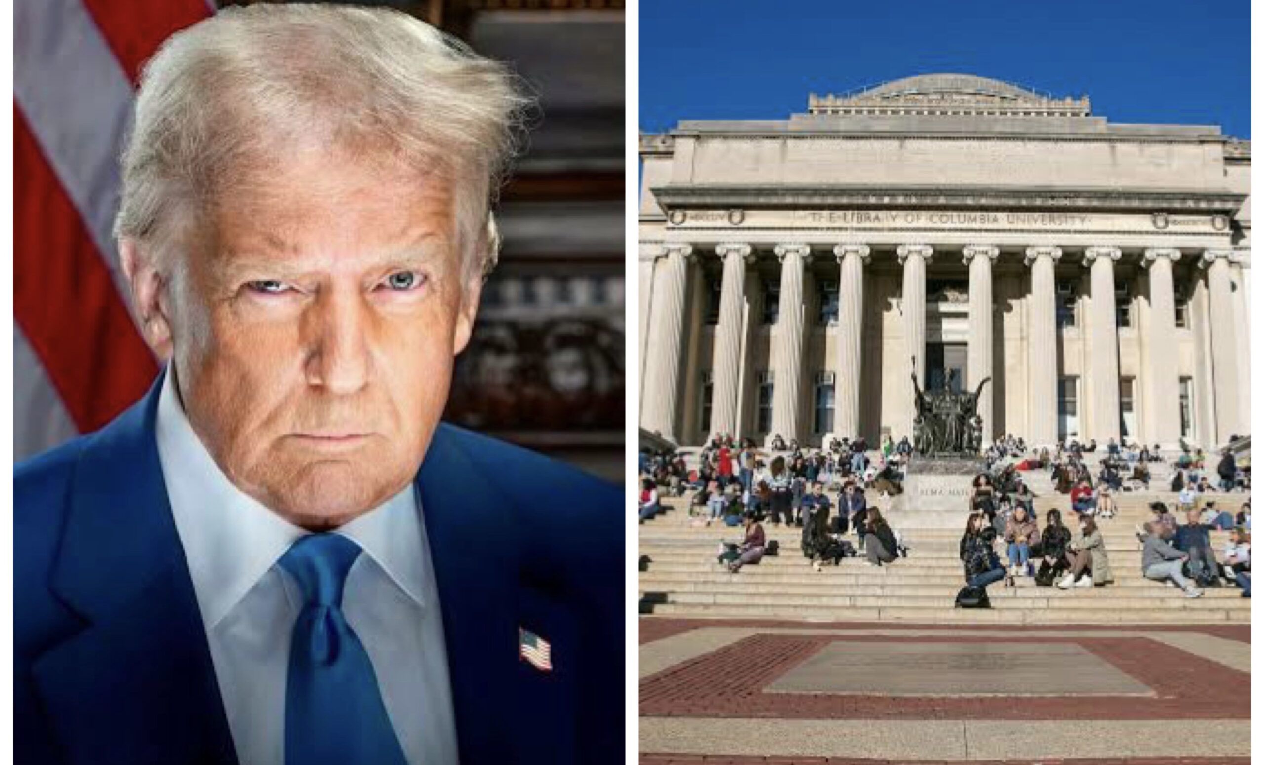 Donald Trump and Columbia University building