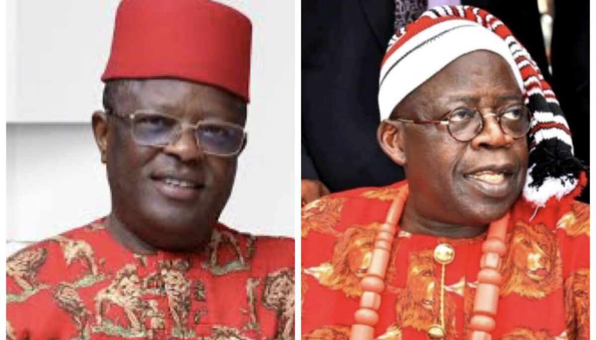 David Umahi and President BolaTinubu in Igbo attire