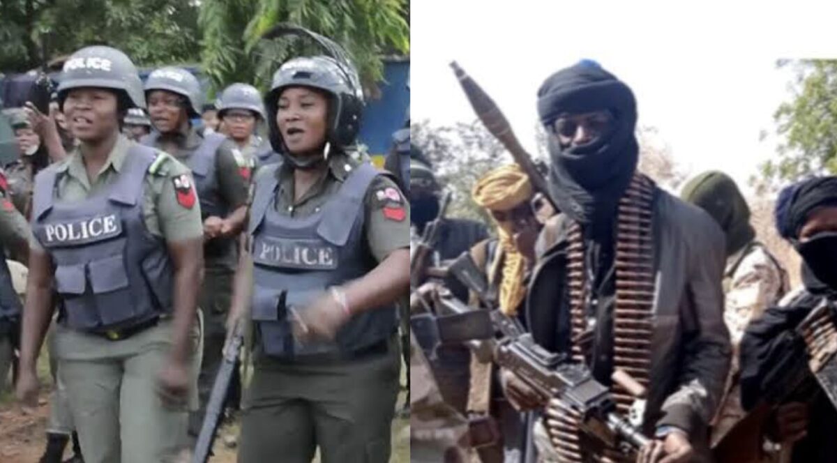 Armed policewomen and bandits