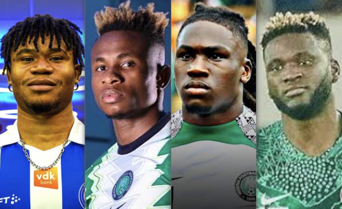 A composite photo of Gift Ordan, Samuel Chukwueze, Calvin Bassey and Victor Boniface