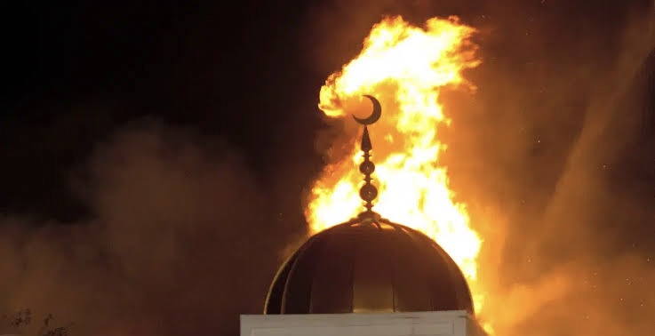Mosque on fire