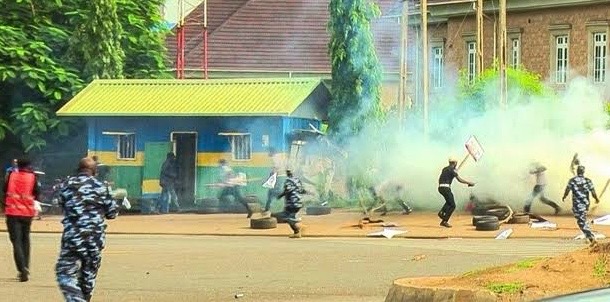 Police teargasing protesters in Nigeria