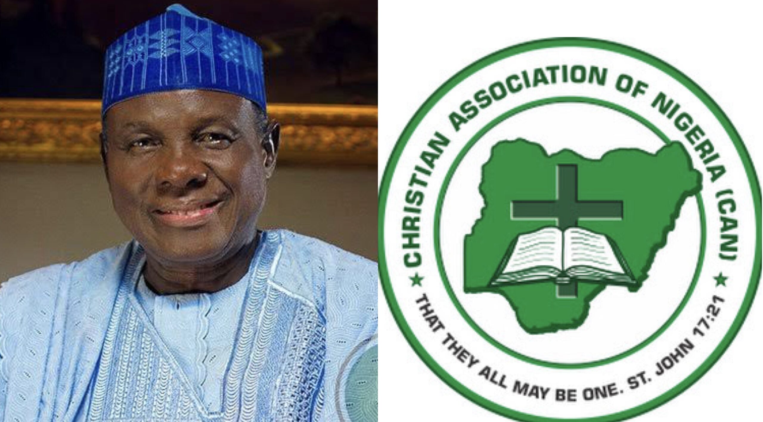 former Minister of Information, Prof. Jerry Gana and CAN logo