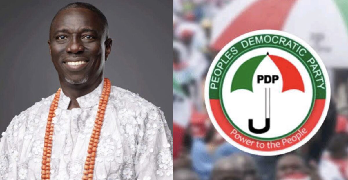 Asue Ighodalo (Credit: Wikipedia ) and Peoples Democratic Party (credit:PT)