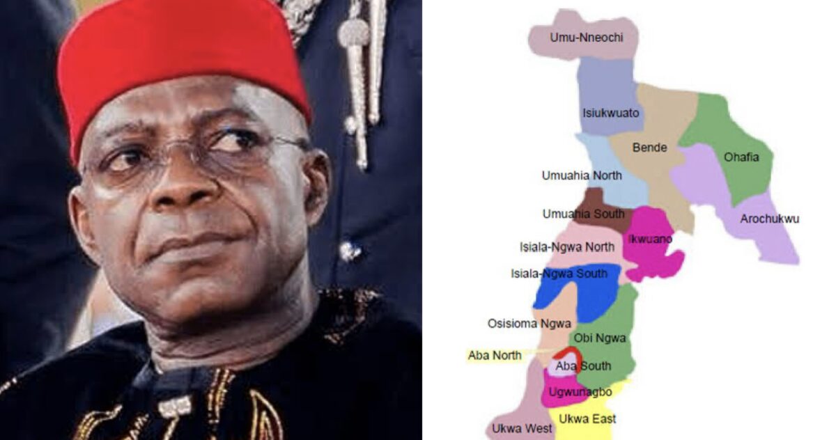 Governor Alex Otti and Abia map