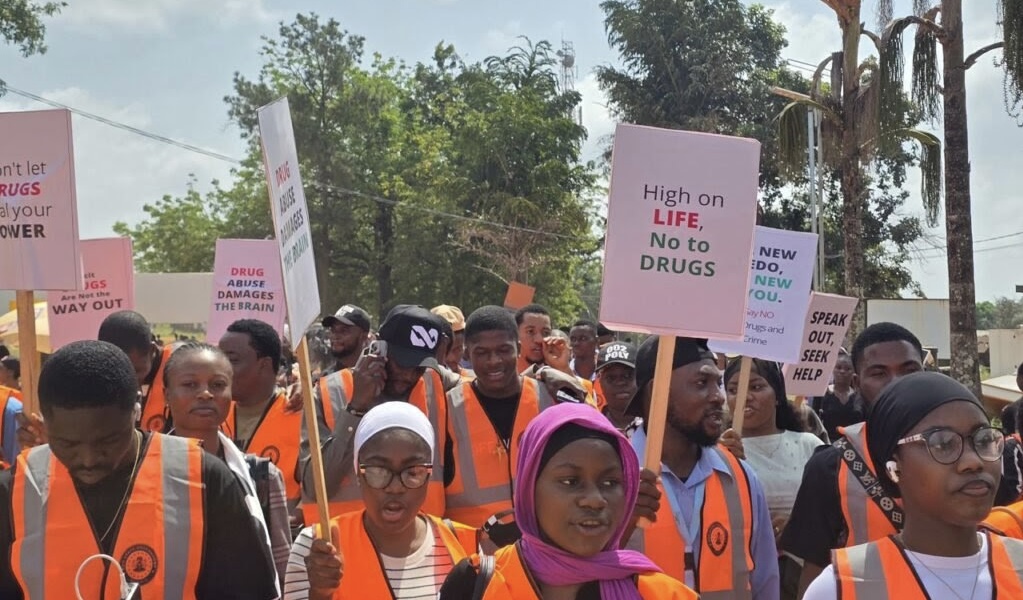 Students of the University of Benin during the anti-drug campaign rally