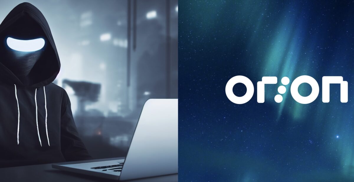 Fraudster behind a computer and Orion