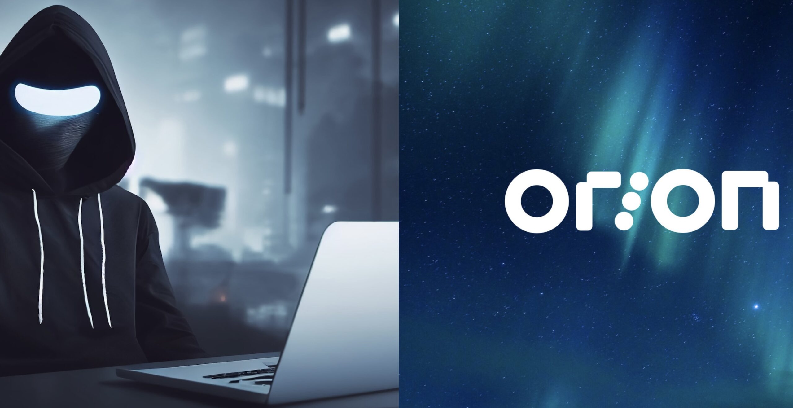 Fraudster behind a computer and Orion