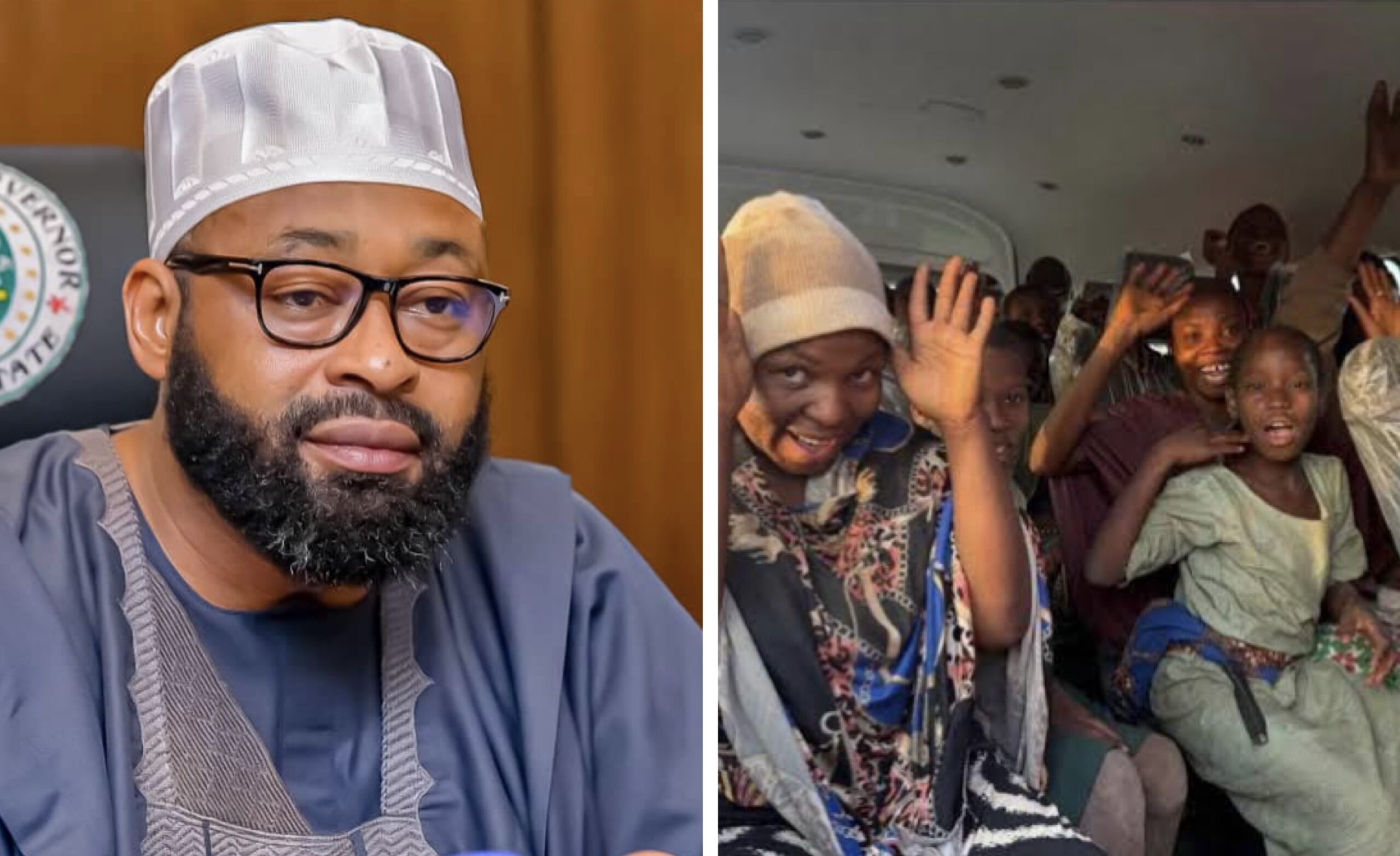 Gov Bago and the rescued abducted students