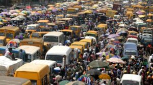 Crowds at Lagos bus stop