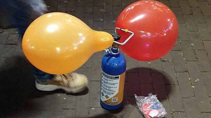 Laughing gas pumped into balloons