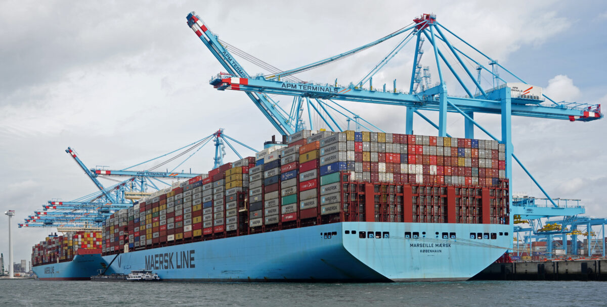 A cargo ship loaded with shipping containers