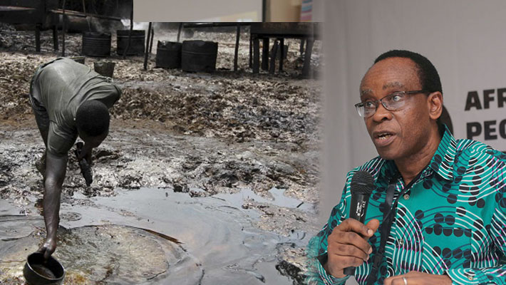 A composite photo of oil spill in Nigeria and Nnimmo Bassey used to illustrate the story