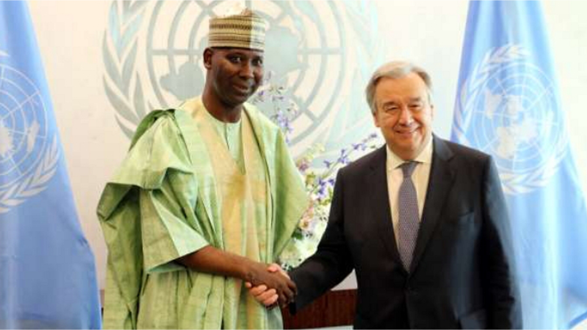 Permanent Representative of Nigeria to the United Nations, Prof. Tijjani Muhammad-Bande with UN Secretary General, António Guterres