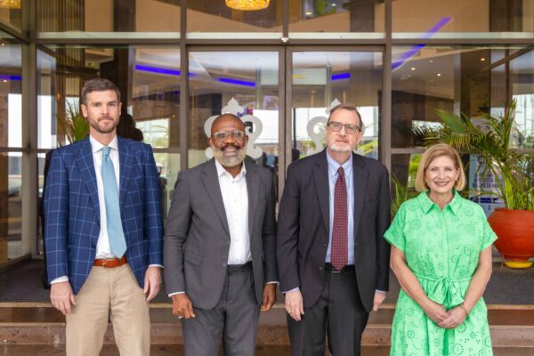 U.S. Embassy Spokesperson Gilbert Morton; Channels Academy General Manager Kinglsey Uranta; U.S. Ambassador Richard M. Mills, Jr.; with former U.S. media executive Stacia Philips during the speaker program in Abuja