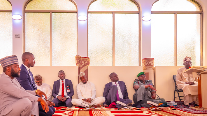 President Bola Tinubu at the State House mosque for the Ramadan Tafsir