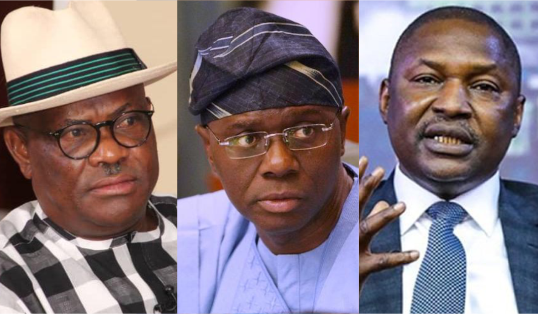 Rivers State Governor Nyesom Wike, Lagos State governor, Babajide-Sanwo-Olu, and AGF Abubakar Malami.