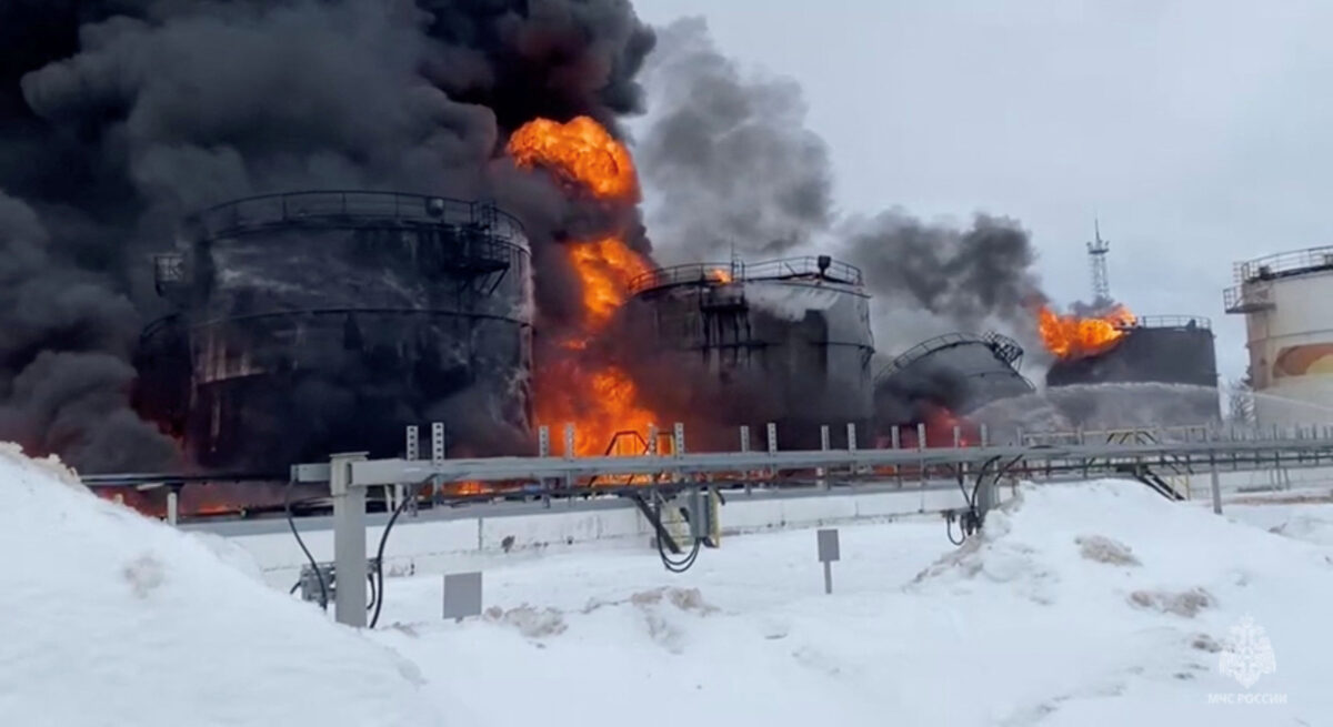 Russia's oil depot on fire