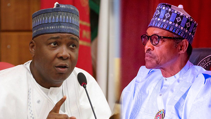 A composite of Saraki and Buhari used to illustrate this story