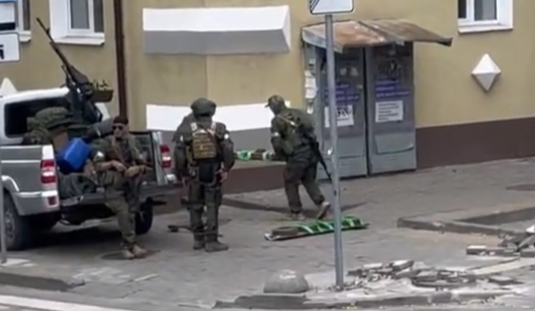 Screenshot from a video of Wagner Group fighters in Rostov, Russia