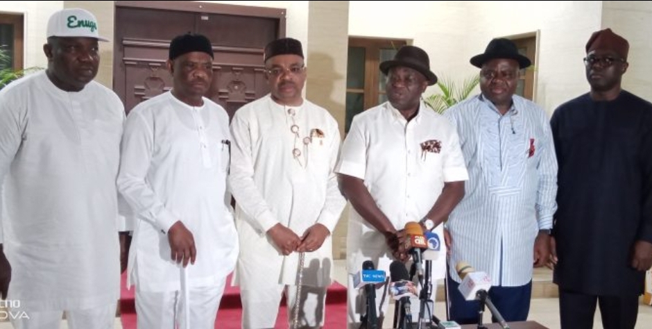 Ifeanyi Ugwuanyi, Nyesom Wike, Udom Emmanuel, Okezie Ikpeazu, Douye Diri and Seyi Makinde (Credit: NAN)