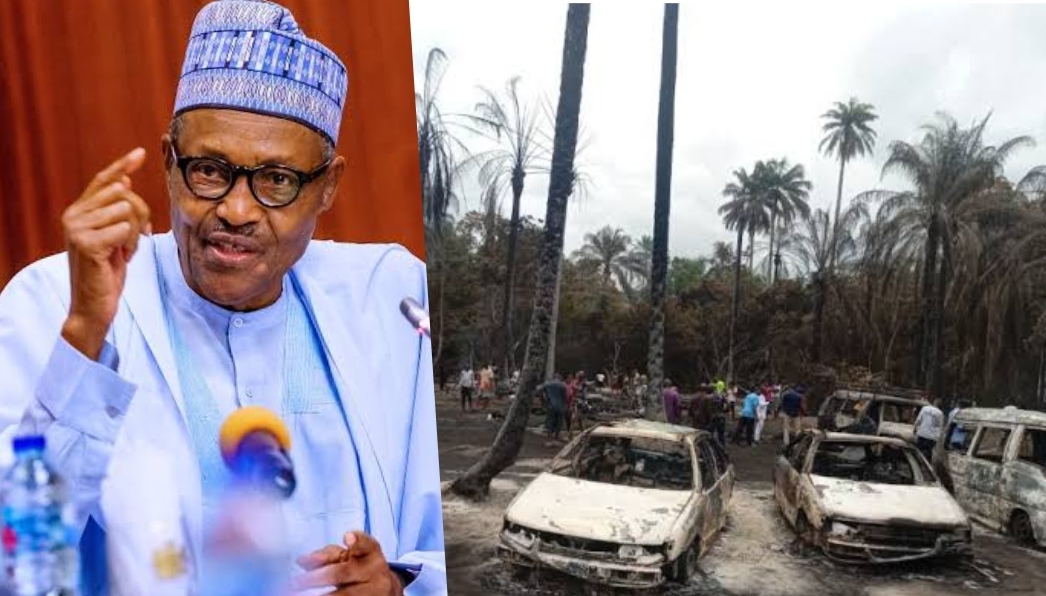 President Muhammadu Buhari/site of explosion in Imo State