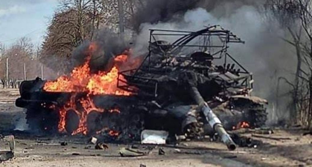 Photo of a blown Armoured Personnel Carrier used to illustrate this story