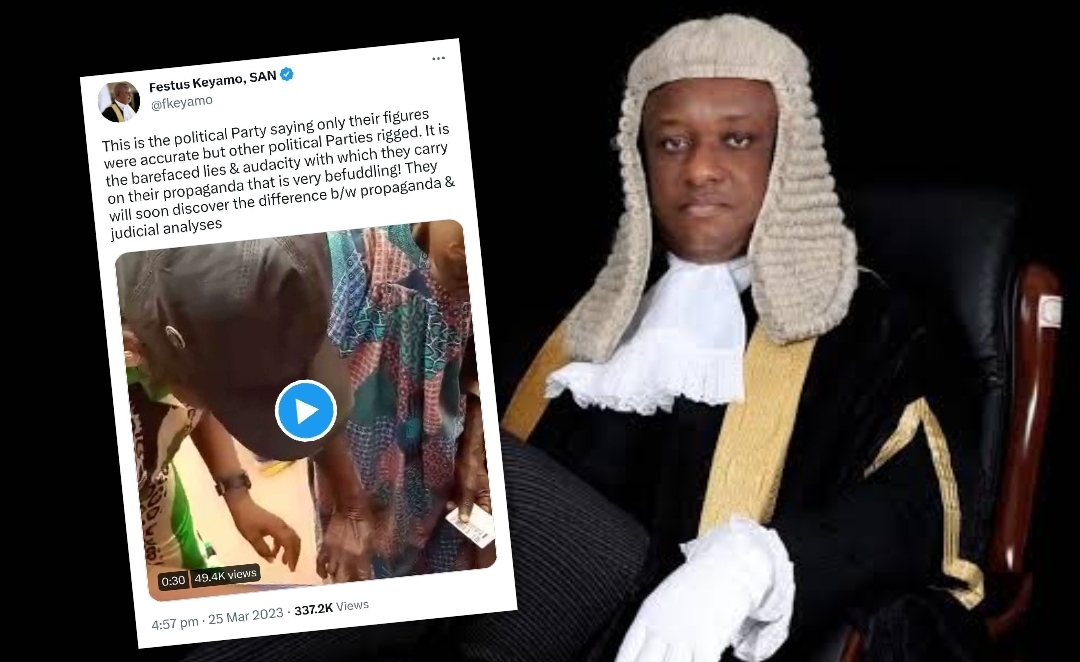 Festus Keyamo and screenshot of his fake news tweet