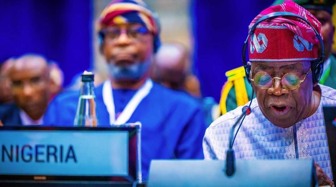 President Bola Ahmed Tinubu speaking at the 5th Mid-Year Coordination Meeting of the African Union [Photo: Twitter/OfficialABAT]