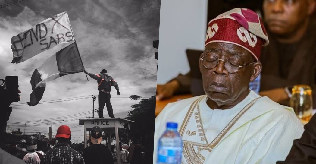 EndSARS protest photo and sleeping President Bola Tinubu