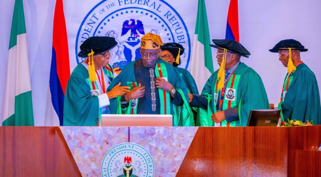 President Bola Tinubu and officials of Nigerian Academy of Science (Credit: Presidency)