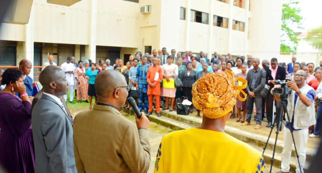 Ondo Head of Service, Bayo Philip, addressing Ondo civil servants (Credit: NAN)