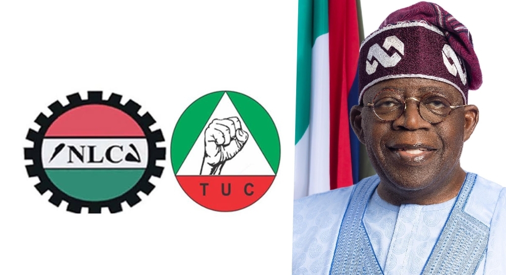 NLC, TUC logos and President Bola Tinubu