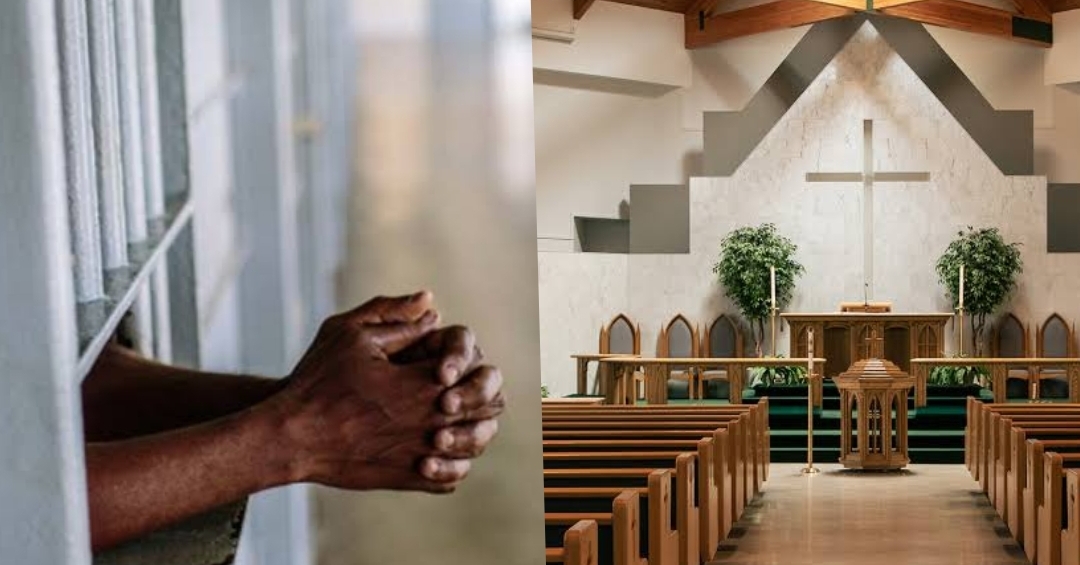 Composite of a prisoner and a Church interior used to illustrate this story