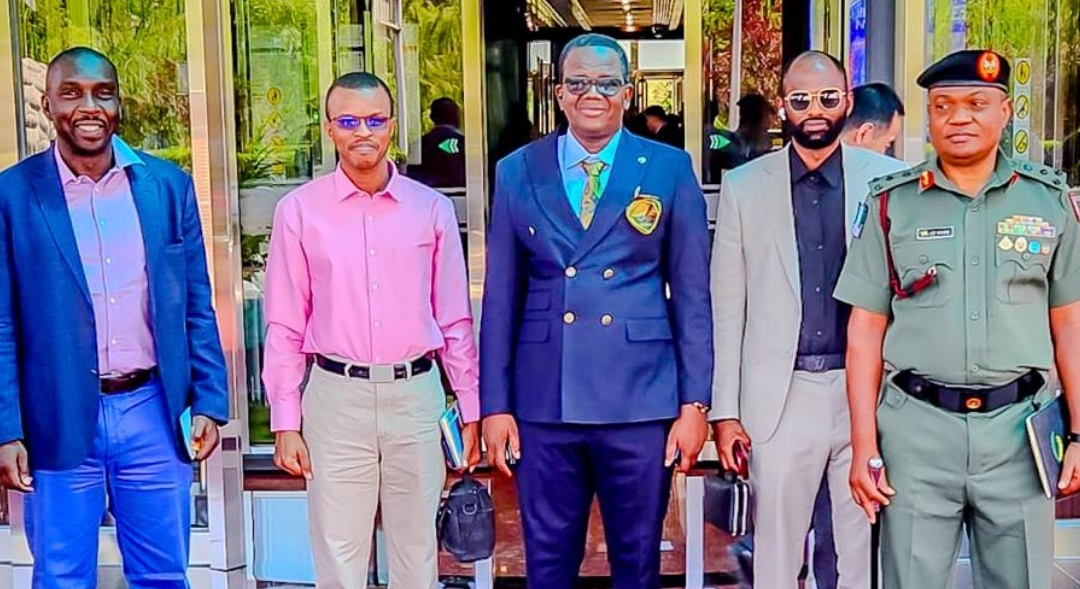 Bello Matawalle flanked on left and right by defence equipment manufacturers (Credit: NAN)