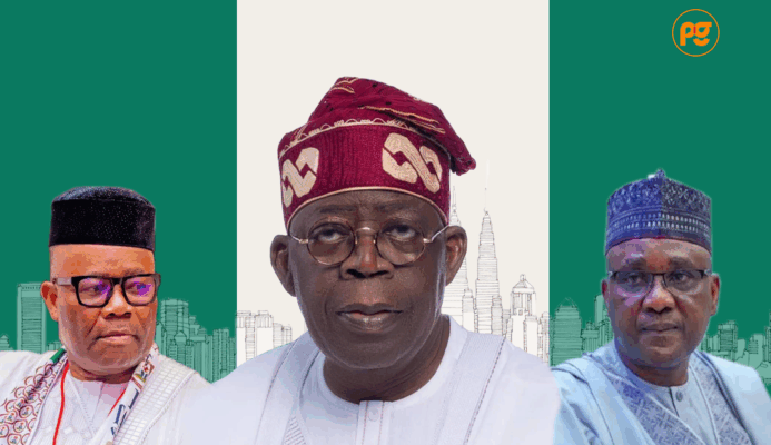 Senate President Godswill Akpabio, President Bola Tinubu and Speaker Tajudeen Abbas