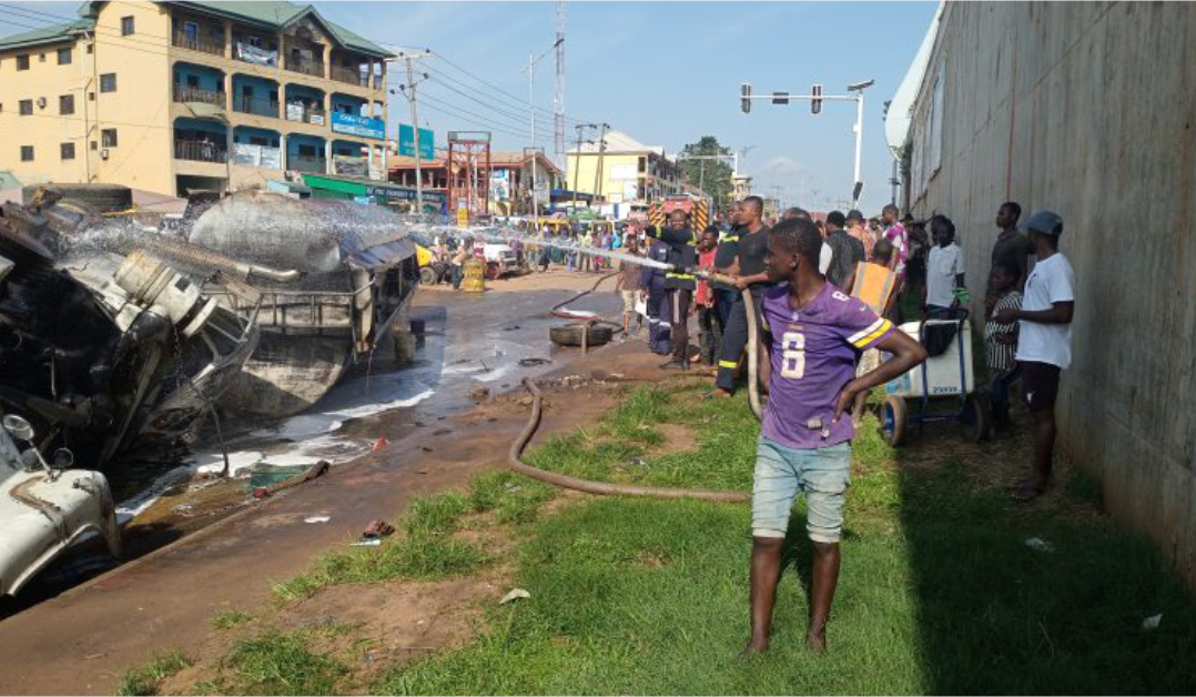 Tanker falls at Anambra motor park