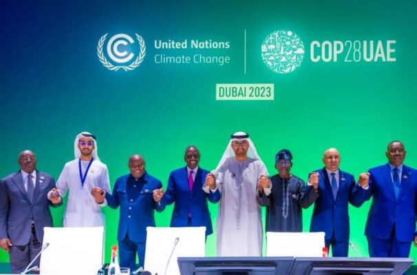 President Bola Tinubu flanked by other world leaders at the 2023 COP28 Dubai summit