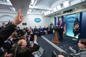 Trump addressing journalists in White House press briefing room