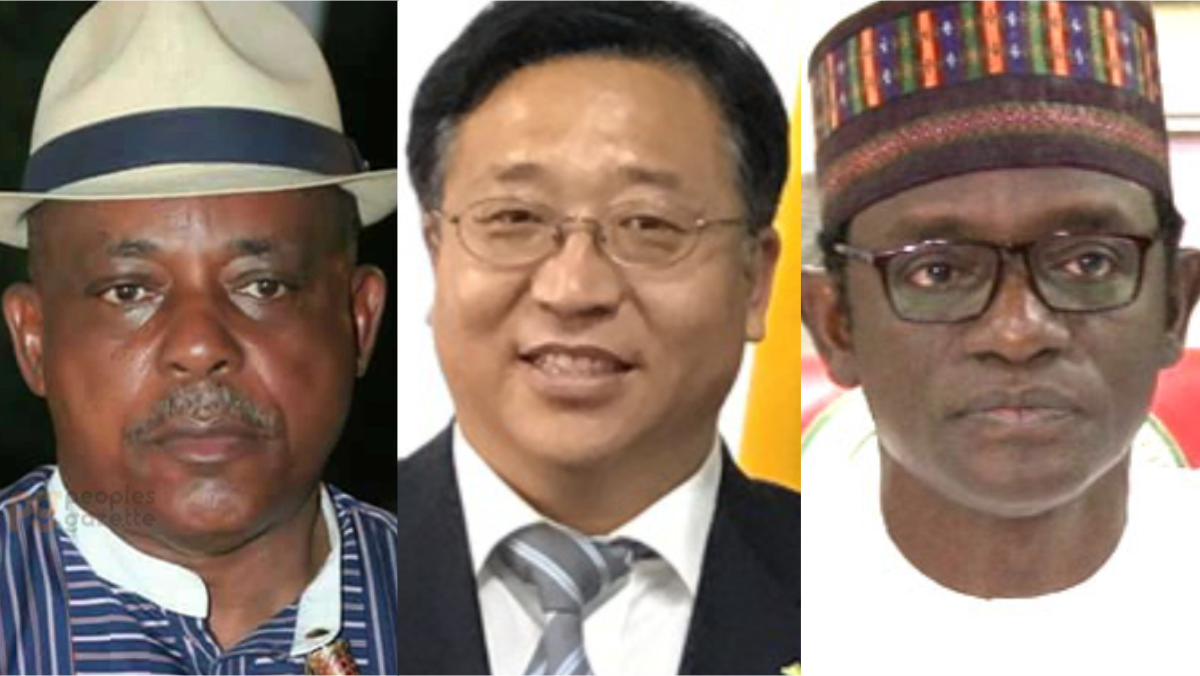 Uche Secondus, Chinese Ambassador to Nigeria, Cui Jianchun, and Mai Mala-Buni