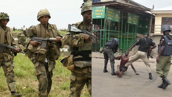 Armed soldiers, police brutalising civilians