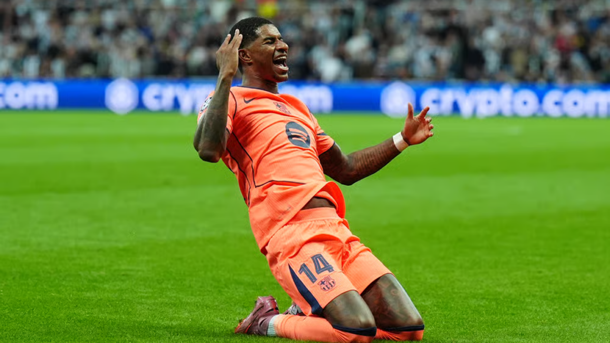Rashford celebrating during Champions League match against Newcastle