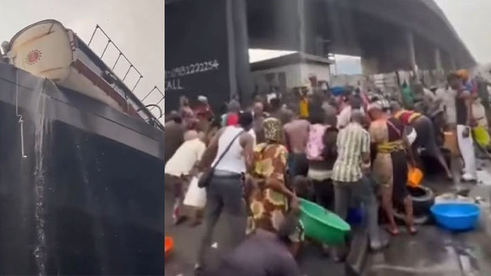 Residents scooping fuel
