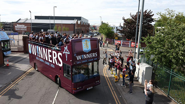 Aston Villa on victory parade bus