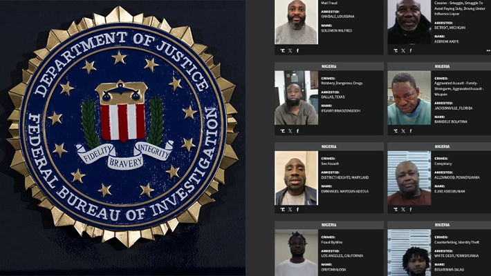 FBI logo and some of the Nigerians facing deportation