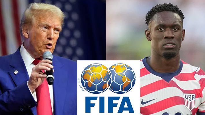 Trump, Folarin Balogun and FIFA logo